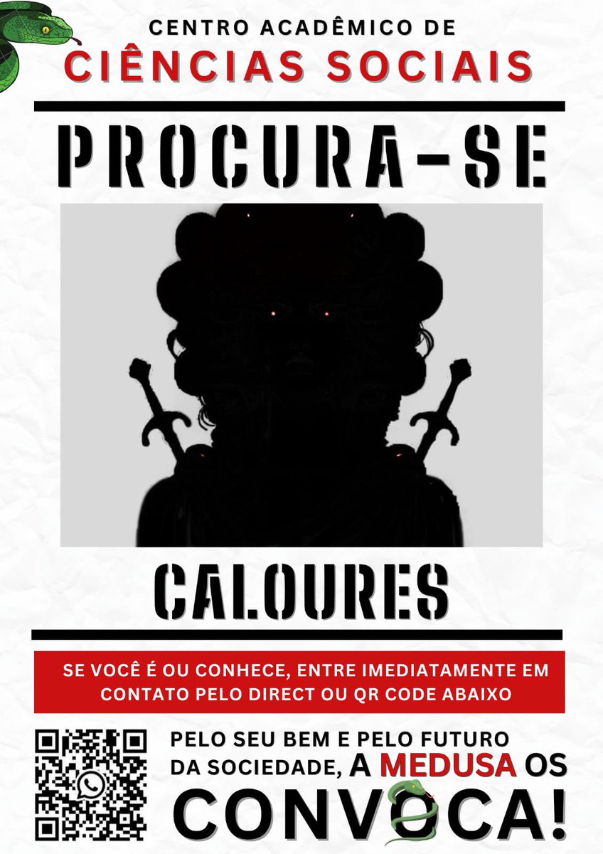 lcatenaci's tweet photo. CALOURES DAS CIÊNCIAS SOCIAIS DA UNIVERSIDADE FEDERAL DE CATALÃO, A MEDUSA ESTÁ A PROCURA DE VOCÊS!!!!! #ufcat #cienciassociais https://t.co/yC1zp2w8je