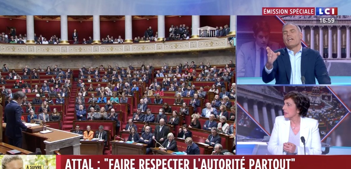 Ce qui se dira demain à la machine à café
Les Français retiendront quelques #mesures très concrètes du discours de politique générale de #GabrielAttal:
-Un rendez-vous manqué par un patient sera payé au médecin, 
-les femmes de ménage travailleront en journée et plus la nuit,
