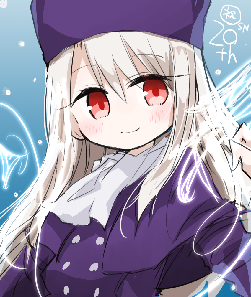 illyasviel von einzbern 1girl red eyes solo fur hat hat smile purple headwear  illustration images