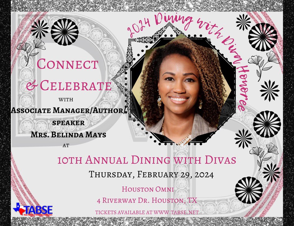 Dining with Divas “Diamond Spotlight” shines brightly on Mrs. Belinda Mays! Help us congratulate Belinda for all her good works! Join us at the 39th Annual @TABSE_Texas Conference to celebrate her. #DWD2024 @belindanechelle