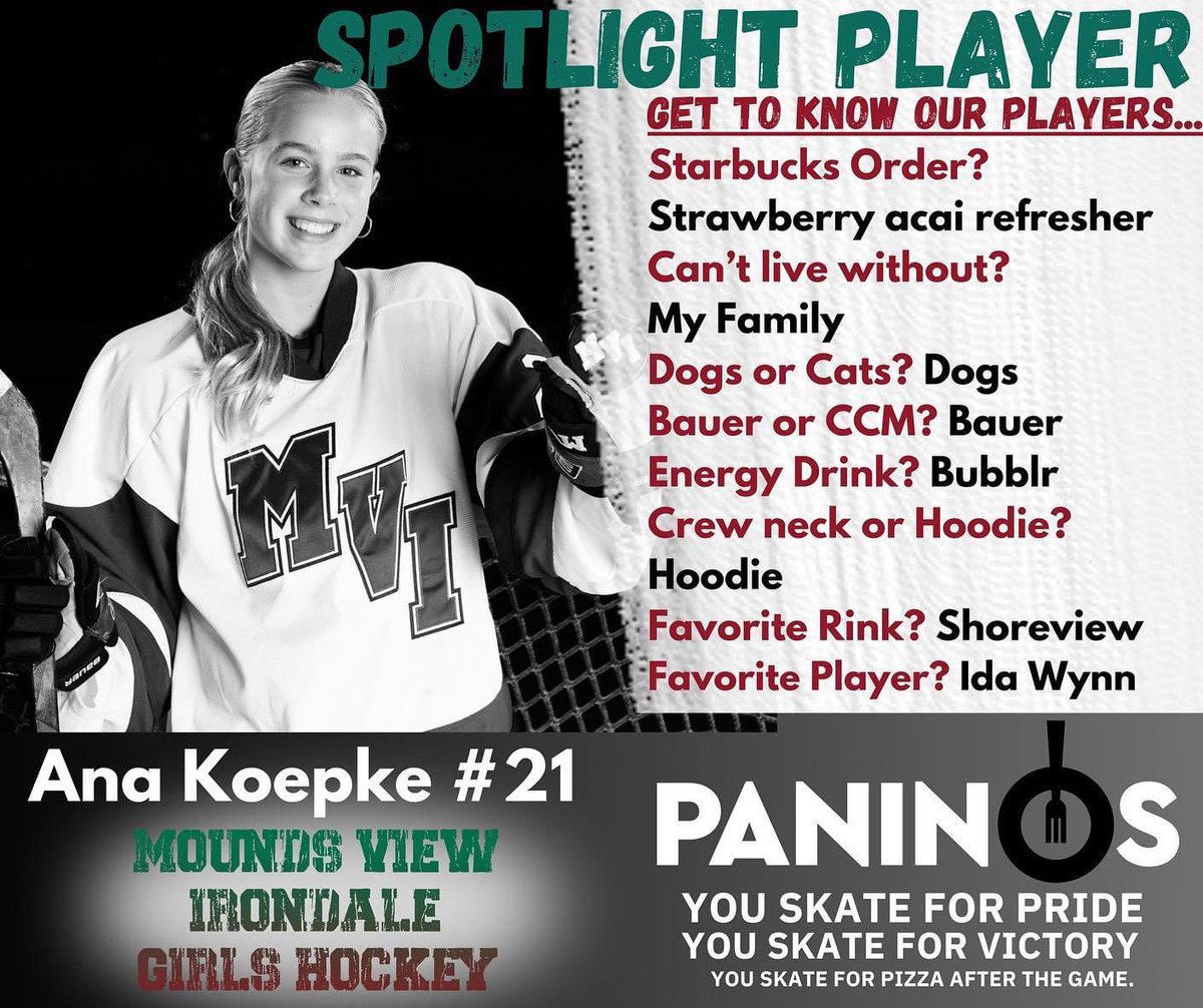 GirlsMvi's tweet photo. Ana Koepcke is in today’s spotlight!  She is another youngster with MVIGH, Ana is an 8th grader from St. Odilia school. @paninosnorthoaks spotlight! https://t.co/moP6N0kGNw