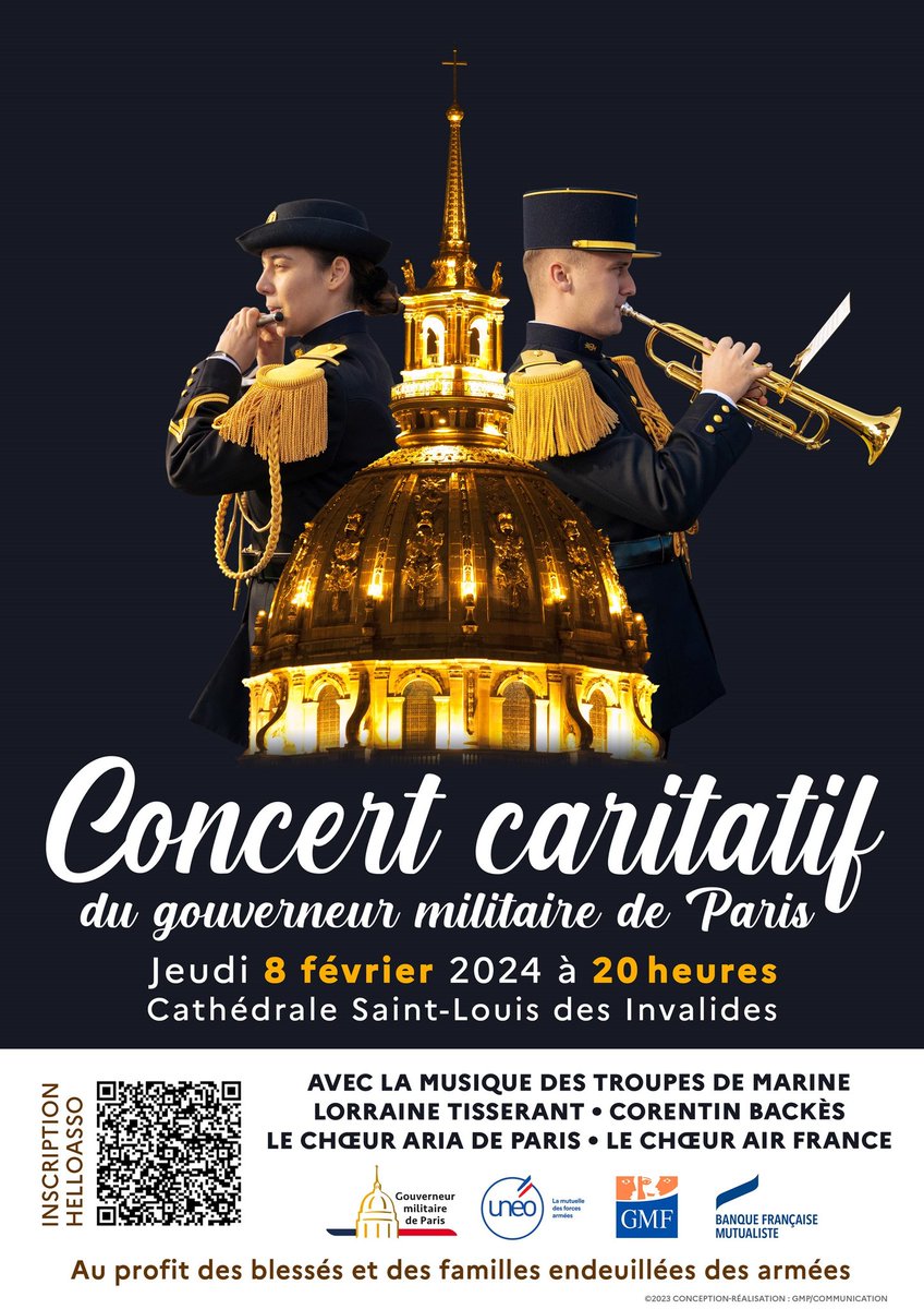 EdgTerre's tweet image. Les officiers de l'@EdgTerre vous proposent d'assister au concert organisé le 8 février par le @Gouv_mili_Paris aux Invalides. Cette soirée se tiendra au profit des #blessés et familles endeuillées de l'@EtatMajorFR 
#avecnosblesses
@DRHATofficiel