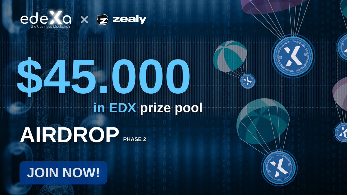 📢 edeXa’s second #airdrop is officially LIVE! 📢

Get ready for an even bigger and better airdrop! THIS TIME we're giving away $45,000 worth of $EDX tokens to our top 500 participants!

Complete simple #quests to earn your share of this exciting #prize pool.

Secure your #free