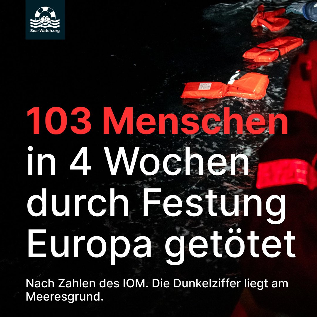 Sea-Watch (@seawatchcrew) on Twitter photo Das Massengrab im Mittelmeer ist kein Zufall. In nur 4 Wochen gingen 103 Leben verloren - eine Folge bewusster politischer Entscheidungen europäischer Staaten. Es ist Brutalität - die Zahl ist doppelt so hoch wie im selben Zeitraum 2023, laut <a href="/UNmigration/">IOM - UN Migration 🇺🇳</a>. Das Massengrab im Mittelmeer ist kein Zufall. In nur 4 Wochen gingen 103 Leben verloren - eine Folge bewusster politischer Entscheidungen europäischer Staaten. Es ist Brutalität - die Zahl ist doppelt so hoch wie im selben Zeitraum 2023, laut <a href="/UNmigration/">IOM - UN Migration 🇺🇳</a>.