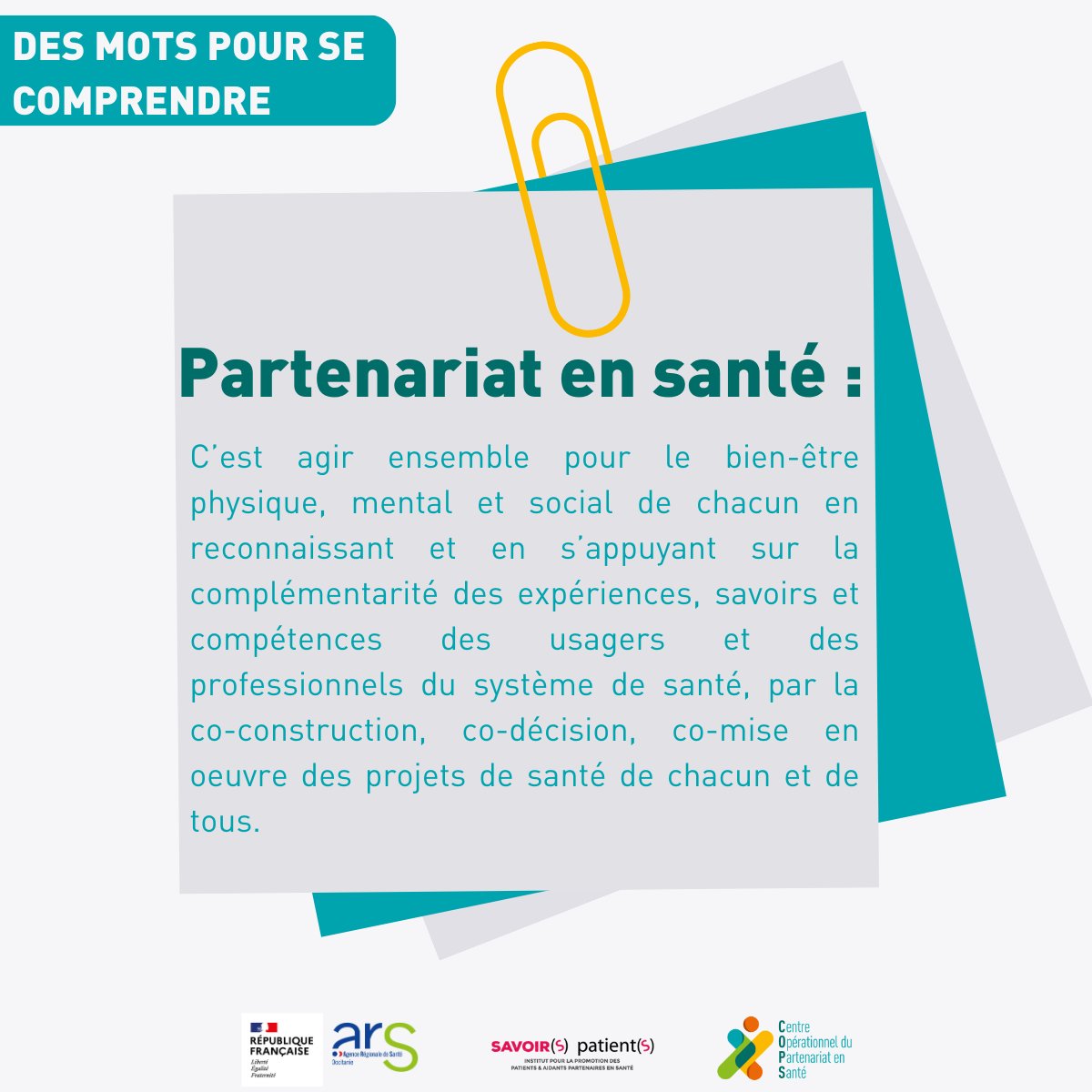 [Des mots pour se comprendre] : Le Partenariat en Santé
Explorons le terme phare de notre lexique du PeS !
Et vous ? Partagez-nous votre définition du Partenariat en Santé !
🔥 Continuons ensemble à construire des mots pour se comprendre
#partenariatensante #patientexperience