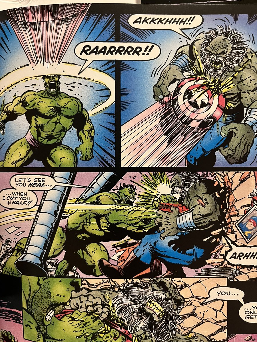 Future Imperfect #1 and #2 by #PeterDavid and gloriously penciled by #GeorgePerez. The #Hulk is pulled forward in time to defeat the Maestro, an evil version of himself who rules over a radioactive wasteland. What can I say? These two issues are stone cold classics for a reason.