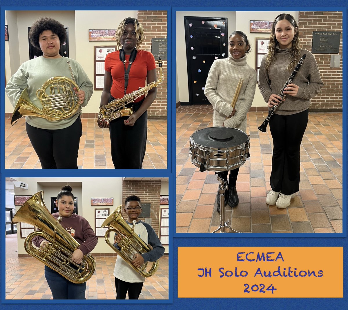 Congrats to the following students for an outstanding performance at the ECMEA Junior High Solo Audition Festival last Saturday; Alex O., Ajok A., Amanda S., Caydence M., Tahiry S., and Gary D. These talented performers are all members of Mrs. Karstetter's 7th &amp; 8th grade band.
