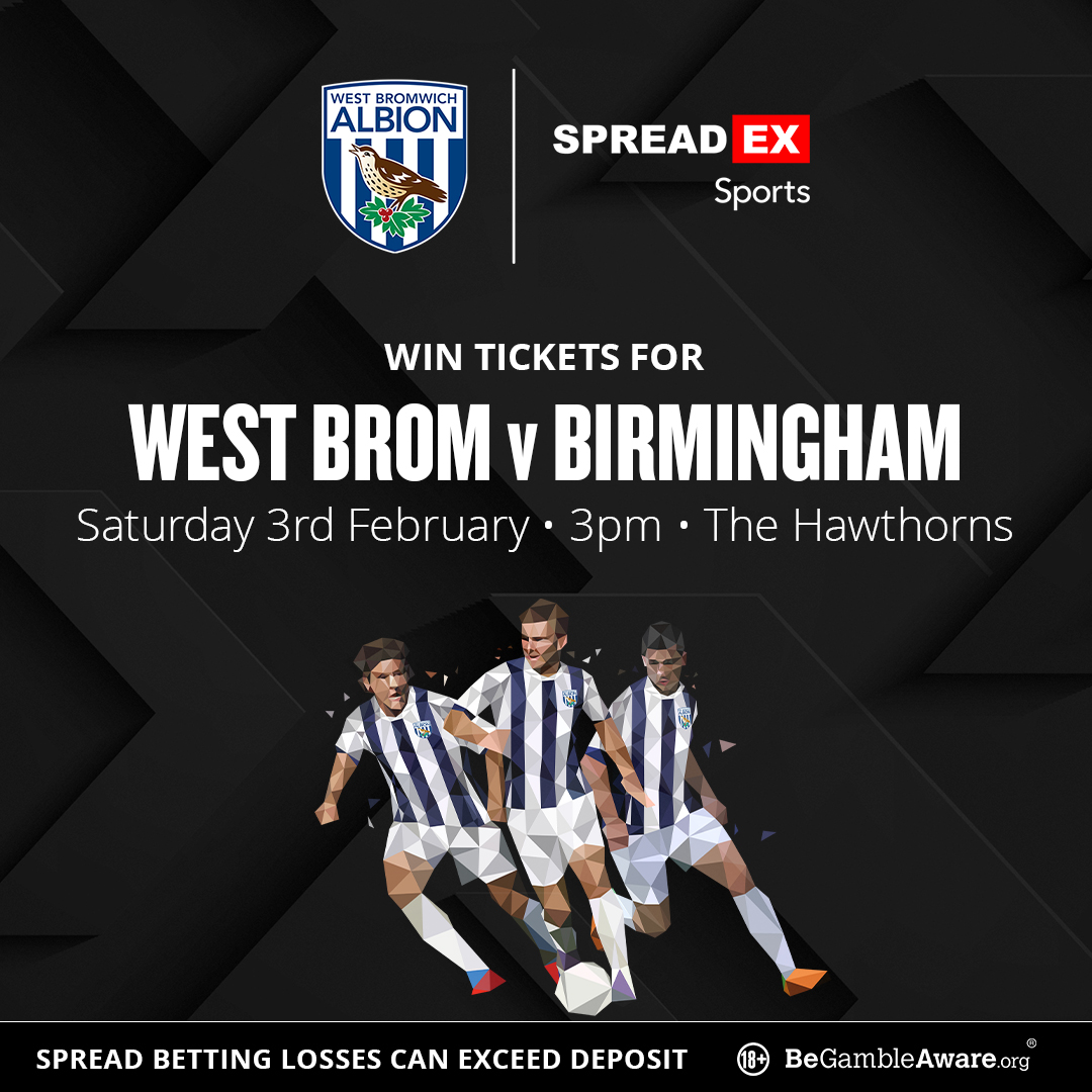 🚨Competition Time🚨

How do you fancy the chance to win tickets to <a href="/WBA/">West Bromwich Albion</a> 🆚 Birmingham City?!🎟️

For the chance to win🥇

1⃣ Follow us + Repost this post♻️
2⃣ Enter your details in the entry form below⤵️
spreadex.com/westbromga

TS&amp;C's Apply🔞