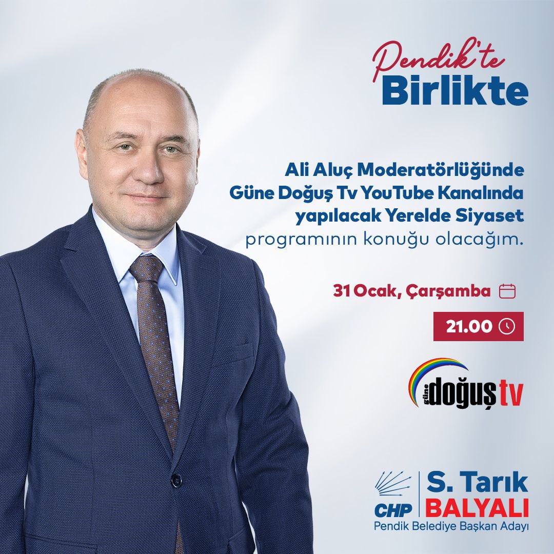 31 Ocak Çarşamba (yarın) saat 21.00’de Güne Doğuş TV’nin YouTube kanalında Yerelde Siyaset programının konuğu olacağım.
