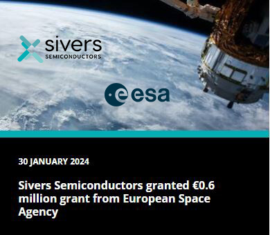 SiversSemicond's tweet photo. This €0.6 million grant from #ESA (European Space Agency) is yet another acknowledgement that solidifies Sivers' position as a trustworthy vendor in the satellite communication space.

Read the press release: https://t.co/GHvLP5ZLWe https://t.co/2INqHeHx1M