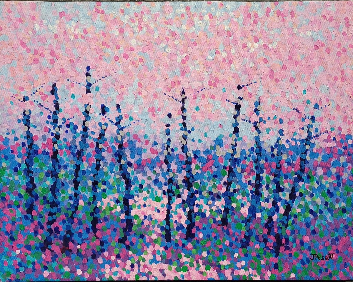 Blossoms fill the woods as I visit a place I remember but have never seen.
This is 'Spring Dreams', acrylic on a 14'x11" canvas. Available from my studio.