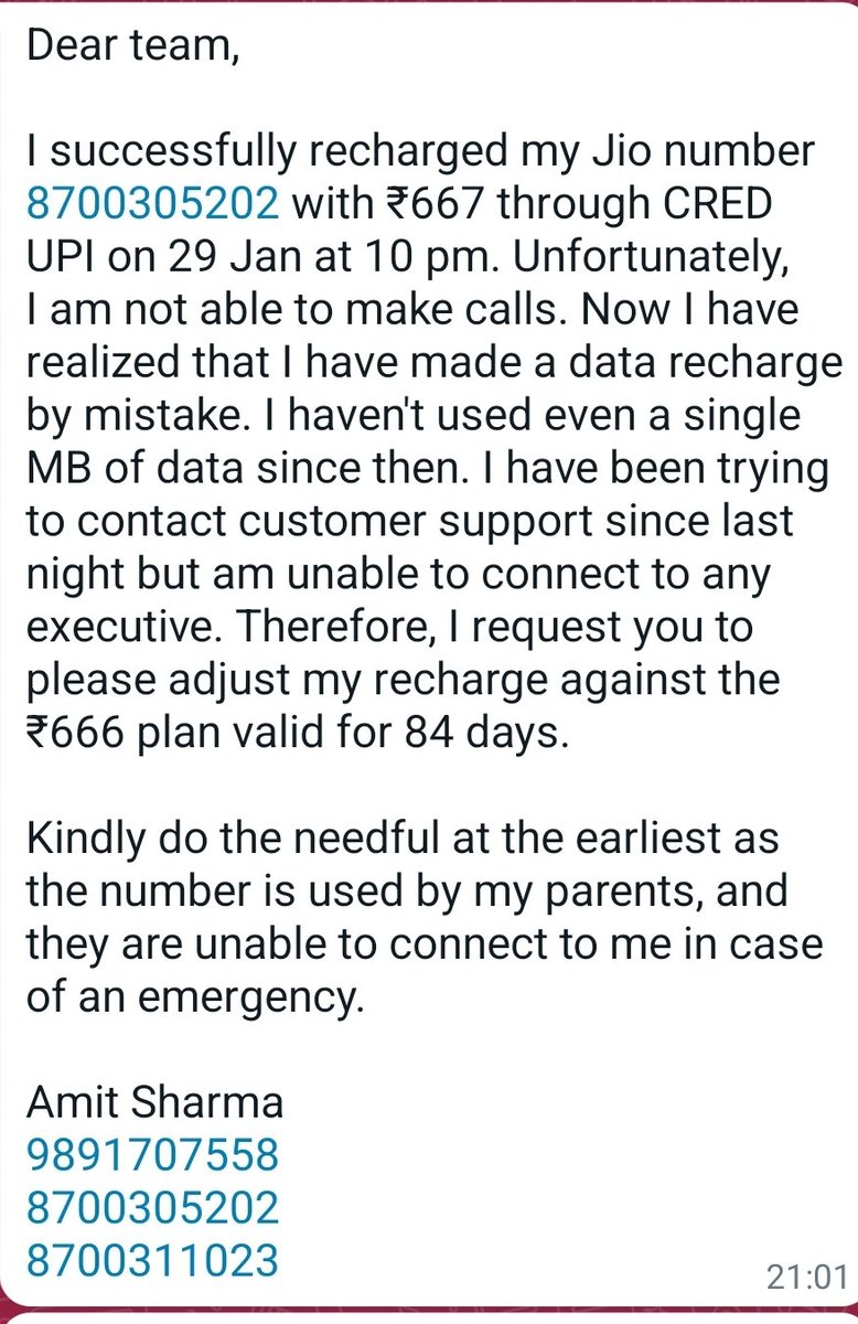 AmitSha92317796's tweet photo. @reliancejio @JioCare Kindly do the needful. https://t.co/AUwjw2HdRi