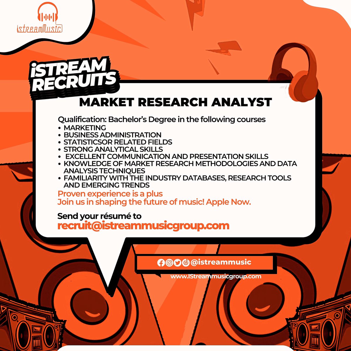 iStreamMusicGh's tweet photo. #iStreamRecruits 
We are looking for YOU! yes YOU!!
We know you can handle the role of conducting in-depth research on music trends, consumer behavior and help our brand develop actionable insights for strategic decision making. 

Send your CV to recruit@istreammusicgroup.com https://t.co/Nh8wbrBvt4
