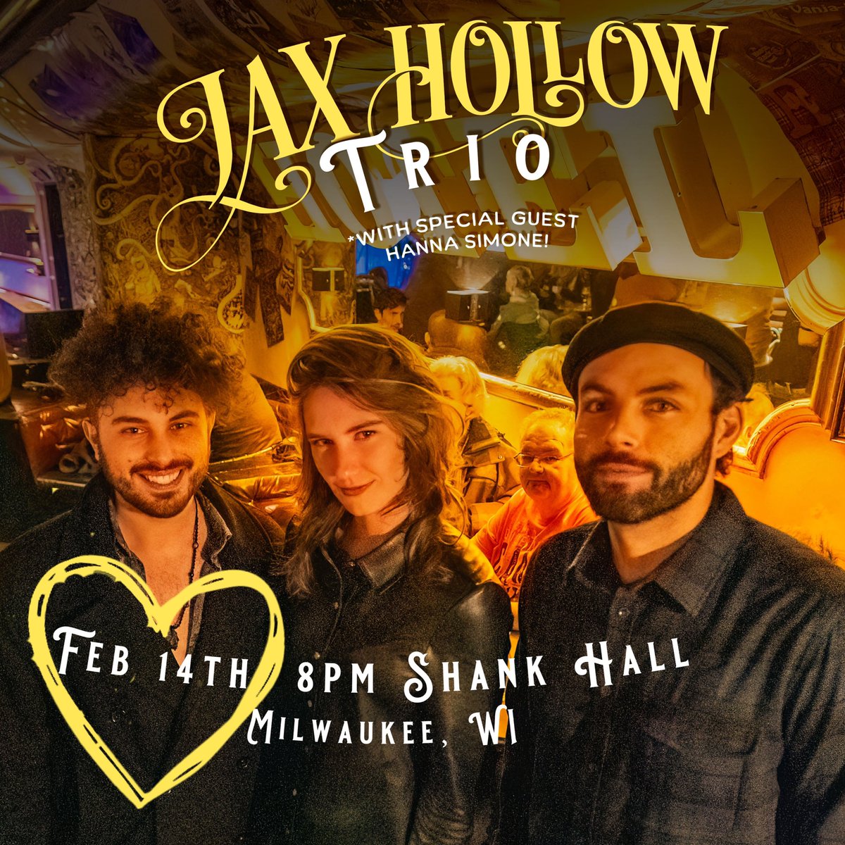 Jaxhollowmusic's tweet photo. State lines, double crossed like a Valentine! 🐺❤️ Love is (probably) in the air, but especially at Shank Hall on Feb 14th! Opening our show is Hanna Simone, come on out for a great time! Tix on sale at https://t.co/WPXrtehyNp 🤘See you soon! #jaxhollow #shankhall #tour #live https://t.co/bhUKGr8cO5
