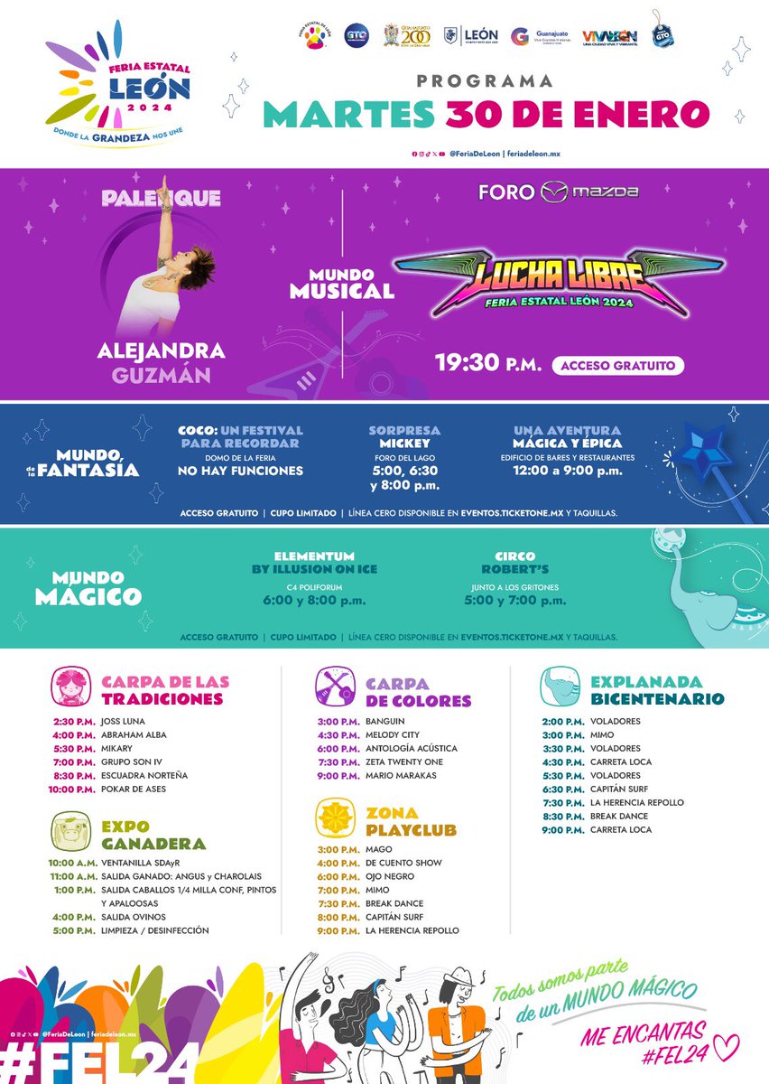 FeriaDeLeon's tweet photo. ¡Este martes, la diversión te espera en la mejor feria familiar de México! 🤩✨

Disfruta de los shows en el #MundoMágico 🪄y en el #MundoDeLaFantasía 🎪 en compañía de tus pequeños y para los grandes hoy se enciende 🔥 el cuadrilátero con lucha libre en Foro Mazda. 🎵 https://t.co/oFBlNeUS49