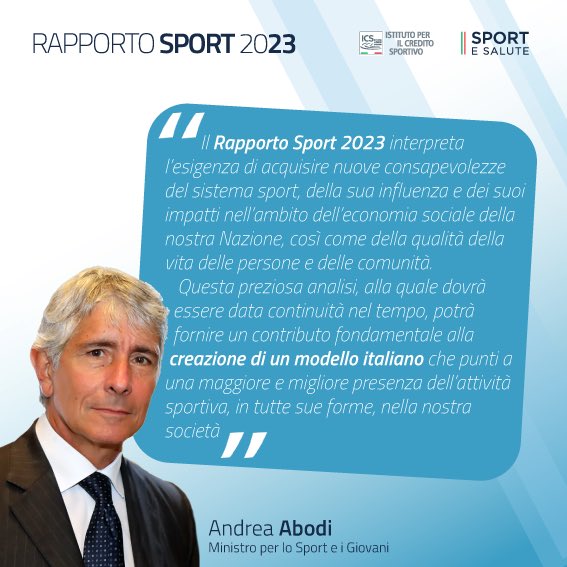 icsc_spa's tweet photo. I saluti del Ministro per lo Sport e i Giovami, @andreaabodi durante la presentazione del #RapportoSport2023

@SporteSaluteSpA | #ICS | #SporteSalute https://t.co/hiuhUiCLbc