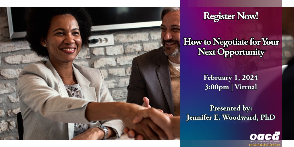 Join us for an outstanding session, How to Negotiate for Your Next Opportunity! Gain expert insight from Jennifer E. Woodward, PhD, and elevate your negotiation strategy. Register here: oacd.pitt.edu/content/career… 
<a href="/UPPDA2/">UPPDA</a>