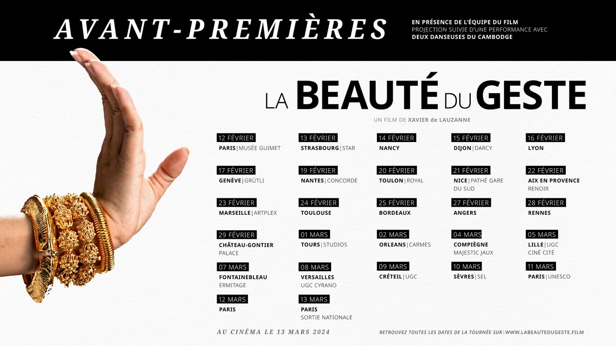 AloestProd's tweet photo. 📣 AVANT-PREMIÈRES 📣
Les avant-premières du #film LA BEAUTÉ DU GESTE débutent dans 2 semaines ! Ne manquez pas l'occasion de le découvrir près de chez vous ! 
👉Toutes les dates sur: https://t.co/9JLPTBMbE9 
🎟️ Réservez dès maintenant vos places auprès des cinémas
🗣️ Parlez-en! https://t.co/N0Ck5vdx79