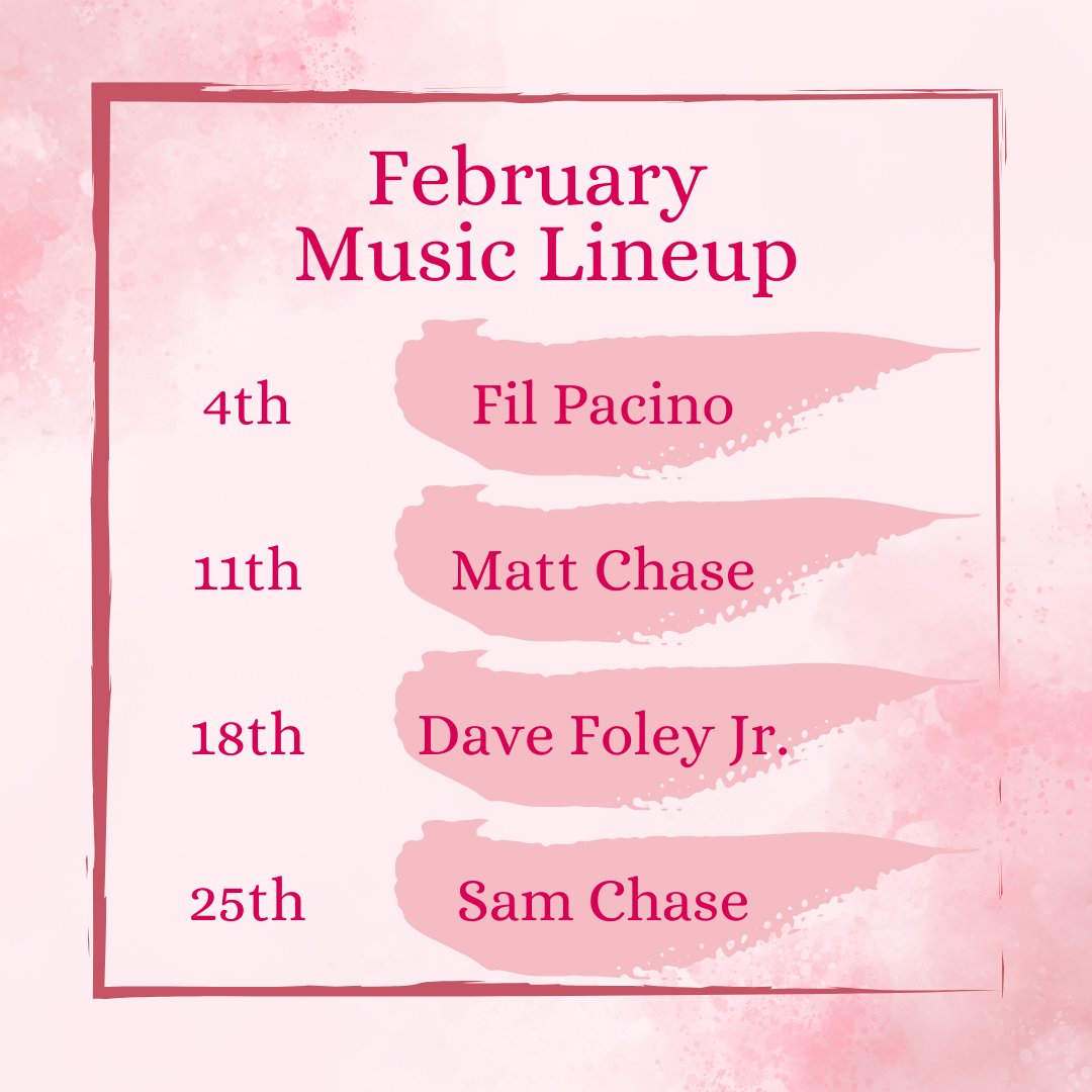 February Music Schedule! Make your reservation so you don't miss out!

Music from 1-4pm every Sunday!