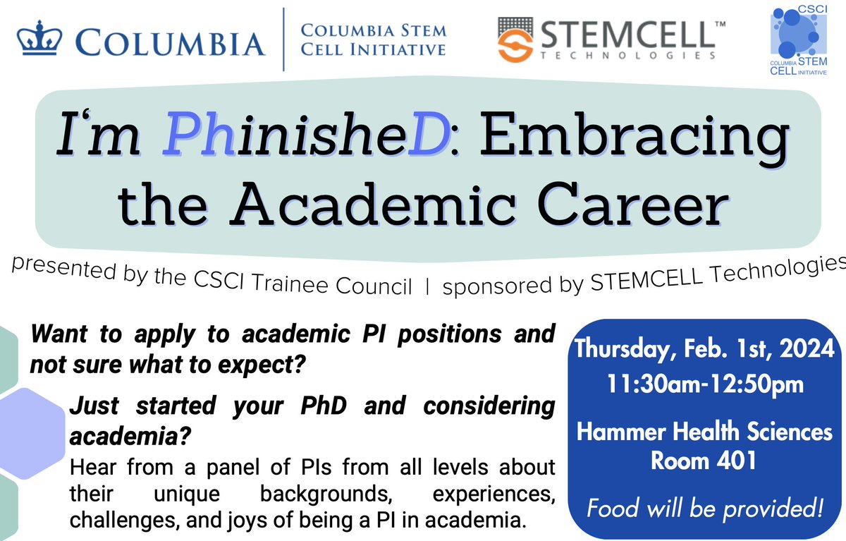 jan_msc's tweet photo. Interested in being a PI? THEN COME ON DOWN TO Columbia's Academic Panel tomorrow!! Bring the questions and be prepared for bagels! https://t.co/Y1ooLns4SD