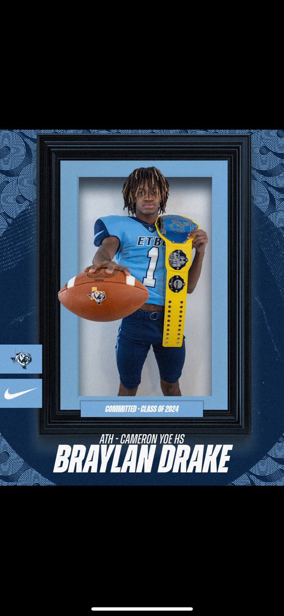 DrakeBraylan's tweet photo. Blessed to announce that I will be continuing my academic and athletic career at East Texas Baptist University🐯💛!! Im very thankful for all who have helped me along this long journey to get me where i am today! #Blessed @ETBU_Football @coachrsmith12 
 @Coach_Tb2 https://t.co/PmzDJZk7UI