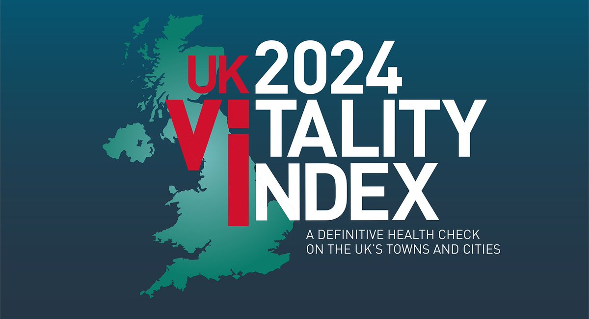 Our annual UK Vitality Index for 2024 is live! Using a wide range of data sets, it provides a 'health check' on the UK's largest #towns and #cities. Read more here to discover the top ranked locations > bit.ly/3OpYAhs #VitalityIndex #Research