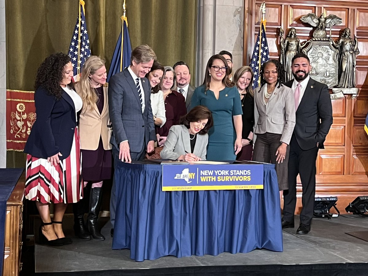 Happening now: Governor Hochul signs legislation expanding the definition of rape to include oral and anal contact. “Today is about the survivors,” said Hochul. #OPDV #GBV #survivorcentered #traumainformed #culturallyresponsive