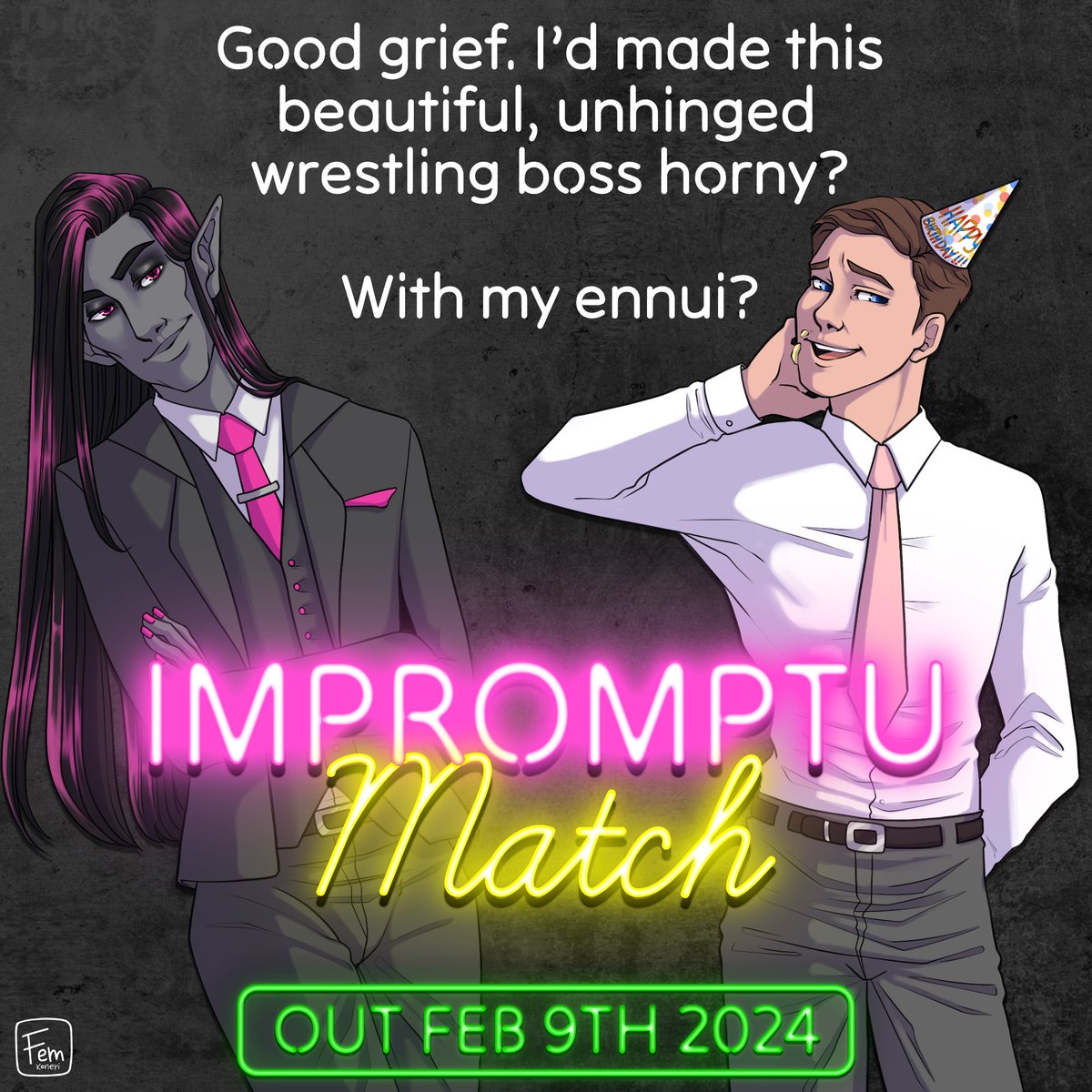 Let's get ready for the Goliaths! Preorder now! Impromptu Match (Goliaths of Wrestling: Book 1) is coming Friday, February 9th 2024 Preorder now: books2read.com/u/mYYgXM Character artwork (pictured) by @femkeneriart Cover illustrated by @bloodwrit