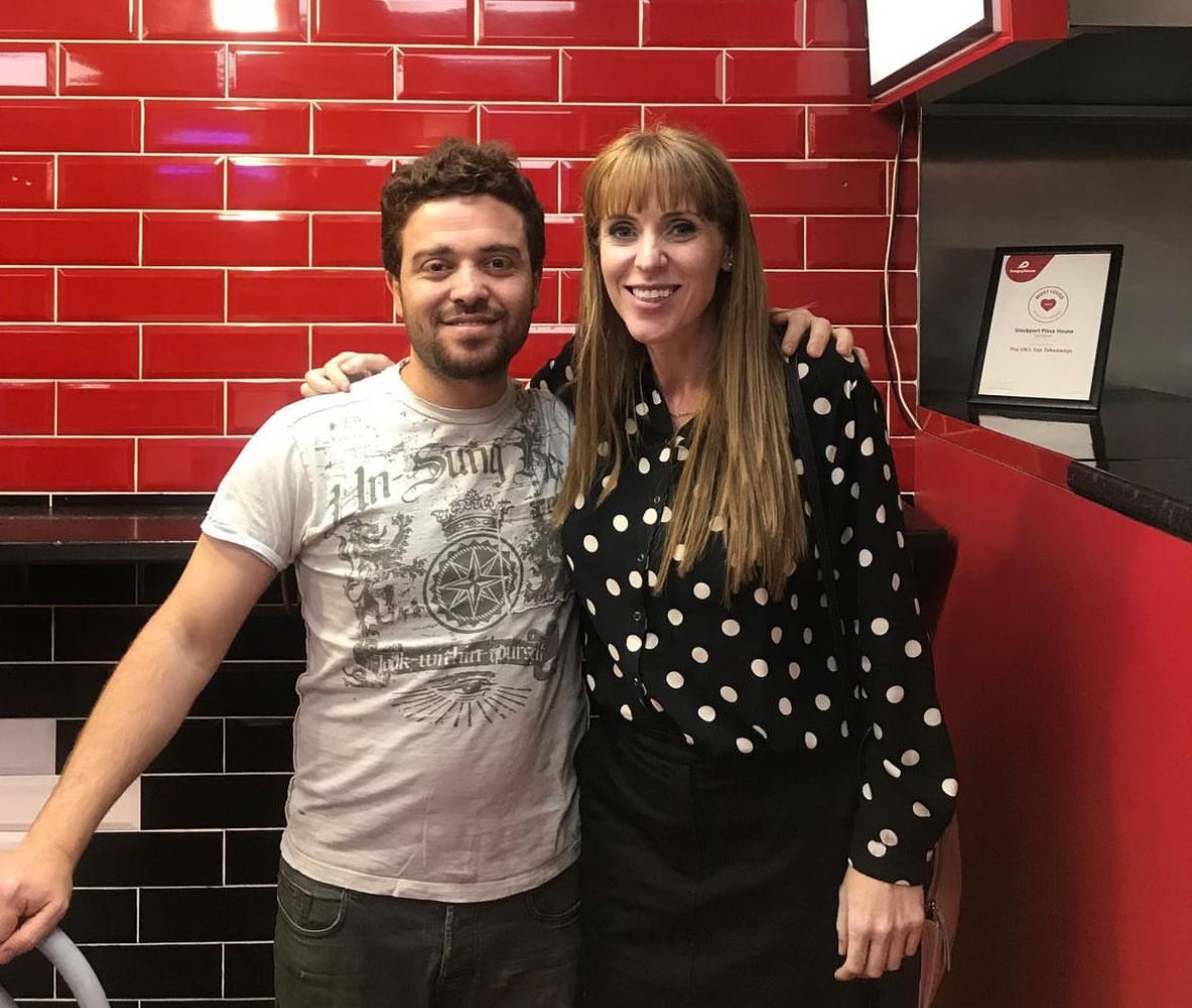 DillyHussain88's tweet photo. In 2019, Labour deputy leader @AngelaRayner visited @DALLOULALNEDER’s shop where she told him she wanted freedom for Palestinians.

In 2024, Angela saw him dragged out of a Labour event because he protested against Israel butchering his family in Gaza. https://t.co/tAoer0D3fR