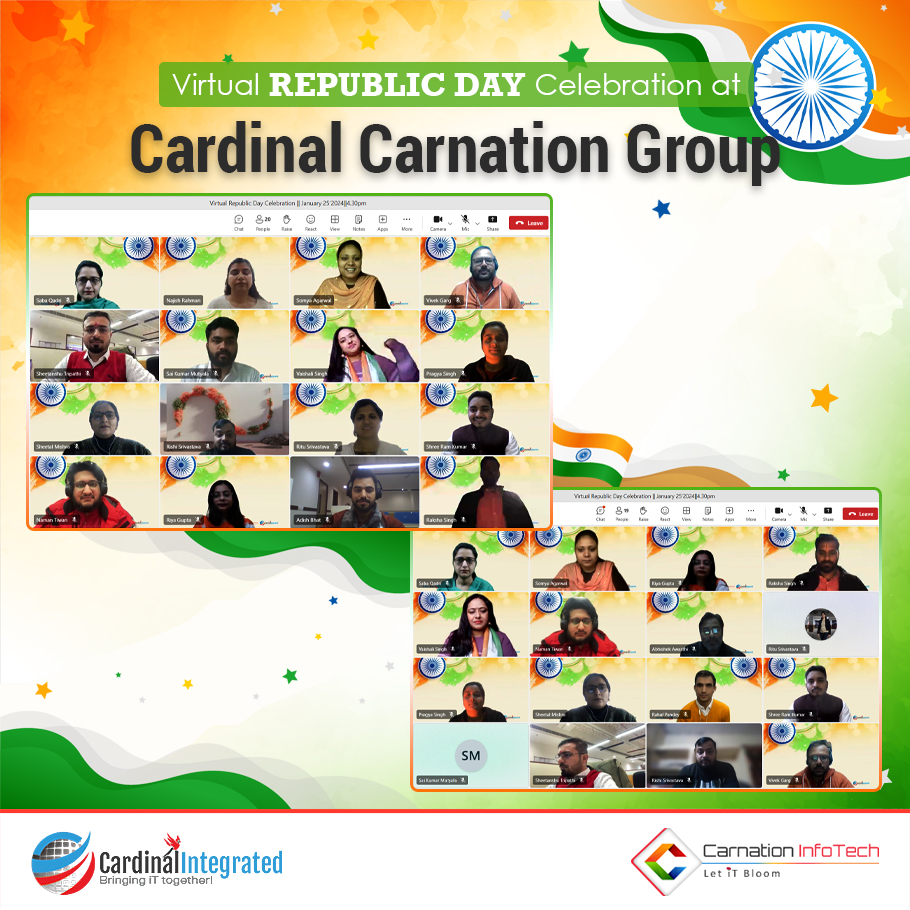 Int_Cardinal's tweet photo. The Virtual Republic Day celebration at CCG was filled with lively games and laughter, promoting a stronger bond among team members. Dressed in ethnic wear, everyone participated in this celebration of unity and peace.
#RepublicDay2024 #26january #cardinalintegratedtechnologies https://t.co/l4QHApONun