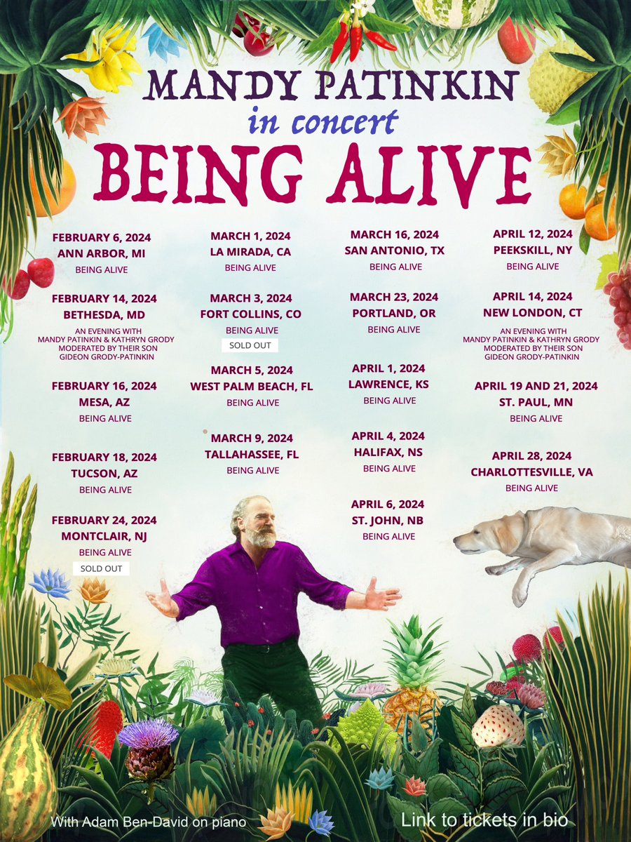 PatinkinMandy's tweet photo. Bringing my concert “Being Alive” to 19 cities! I love singing these songs. Can’t wait to share them with you. You can find TKTS here https://t.co/W4yrTmjaPI or at link in my bio. Also doing two live evenings with Kathryn and our son Gideon. Tkts at same link. https://t.co/LH3jQYcuJk