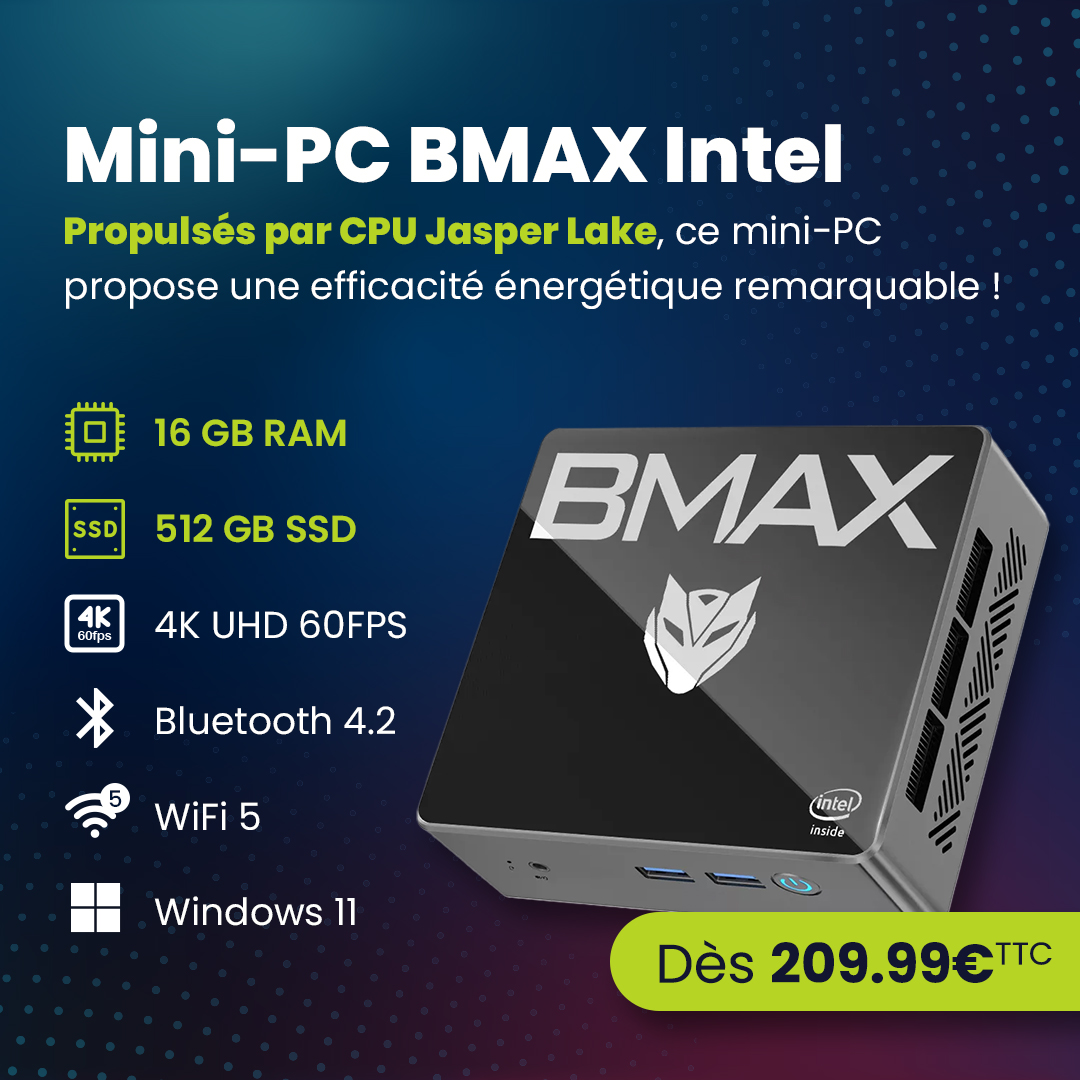 🆕 Nouvelle gamme #MiniPC BMAX ! 🆕 💻 CPU Intel N95/N100 🚀 16GB RAM combinée à 512GB SSD extensible 🖥️ Jusqu'à 3 écrans 4K @ 60 FPS simultané 🖱️ Avec Windows 11 Pro ⚡️ Idéal pour les tâches de bureautique, le divertissement en 4K,... Voir les modèles 👉 kubii.com/fr/s-1/nouveau…