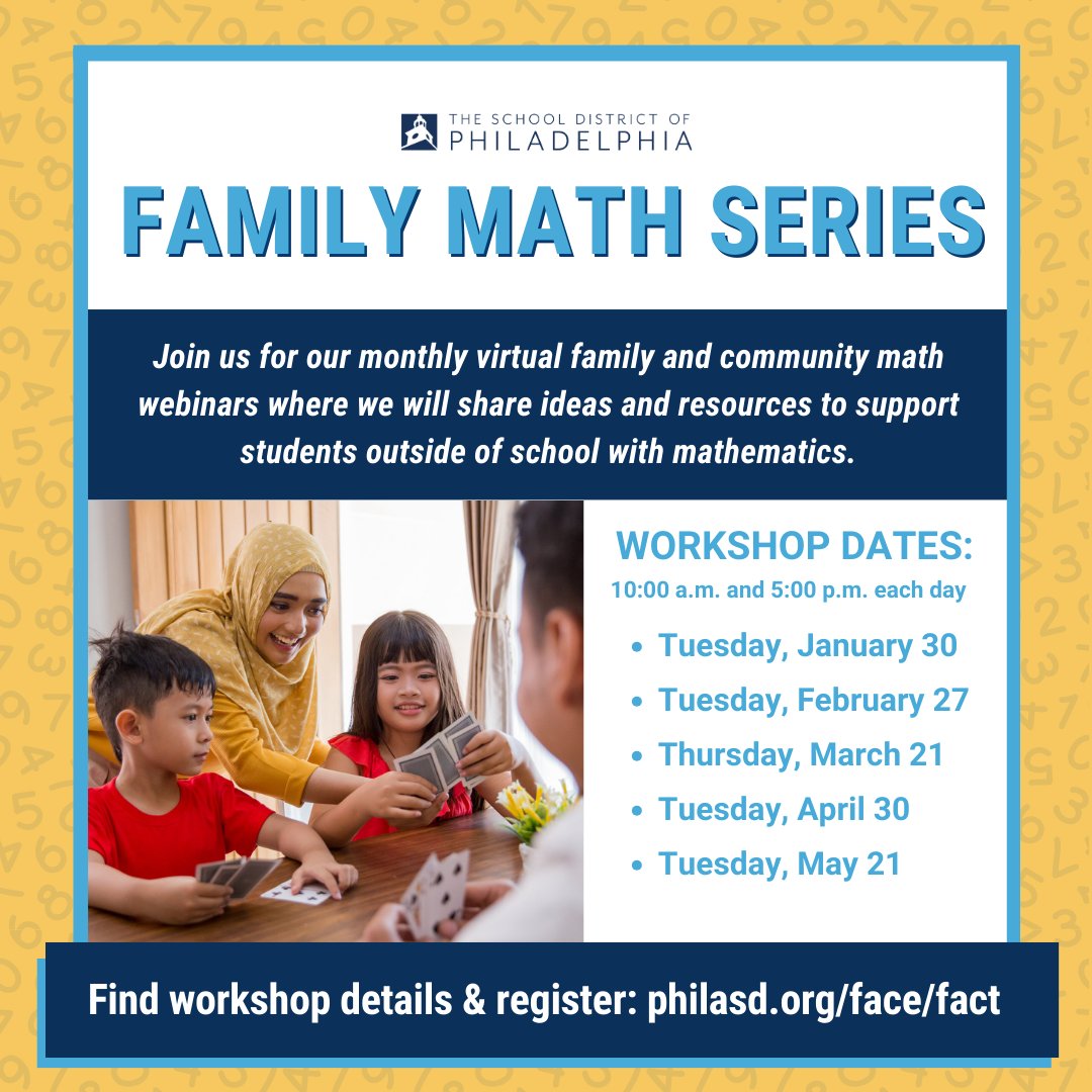 Join us today at 5pmET for @PHLschools first family math webinar of the new year! Together we’ll explore the power of parents and our district’s new family site that will provide resources to support children at home! REGISTER ➡️ tinyurl.com/FACTregister