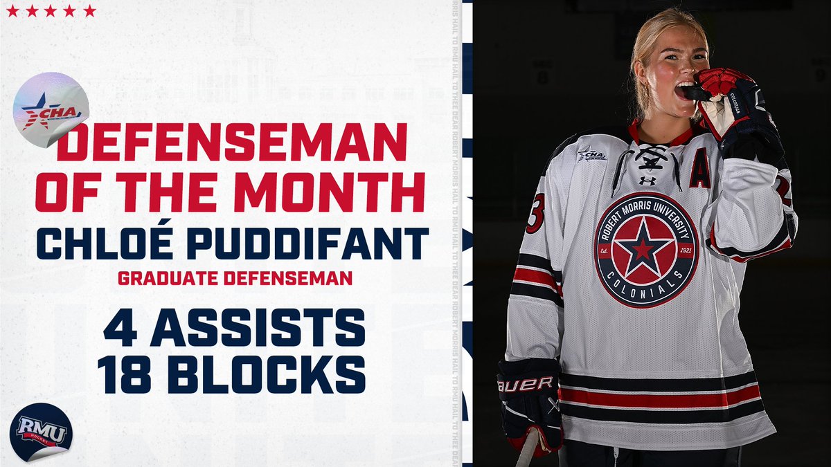 Solid month for Puddifant‼️ In the month of January, no other player in the CHA blocked more shots than Chloé😤

📰: rb.gy/jcmva2 

#BobbyMo #CollegeHockeyAmerica