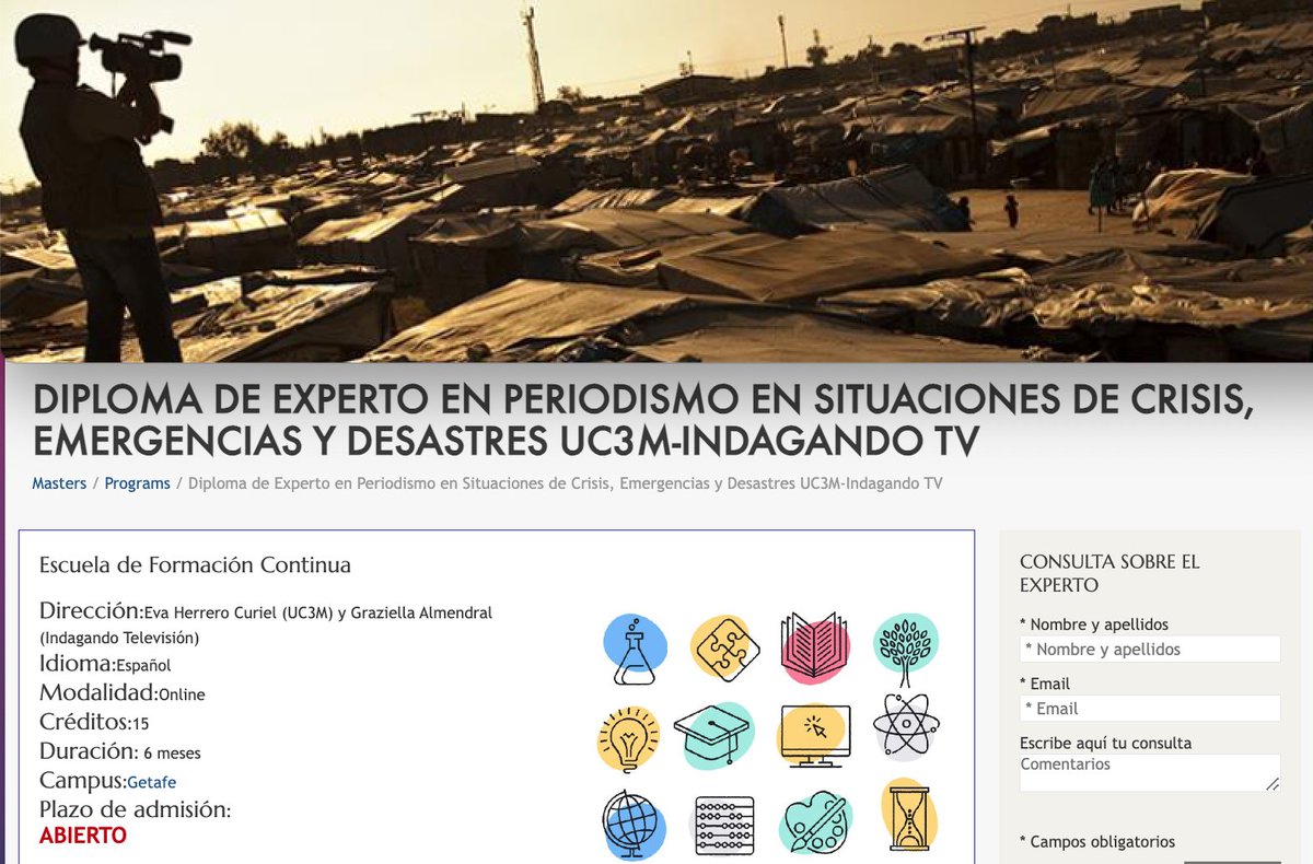 GraziellaAlm's tweet photo. DIPLOMA DE EXPERTO EN #PERIODISMO EN SITUACIONES DE CRISIS, #EMERGENCIAS Y #DESASTRES. Con mucha ilusión lanzamos una formación única ante un panorama de aumento de #amenazas naturales, #desastres y riesgo de nuevas #pandemias. Te esperamos  #OneHealth https://t.co/CK5UIbfdfe