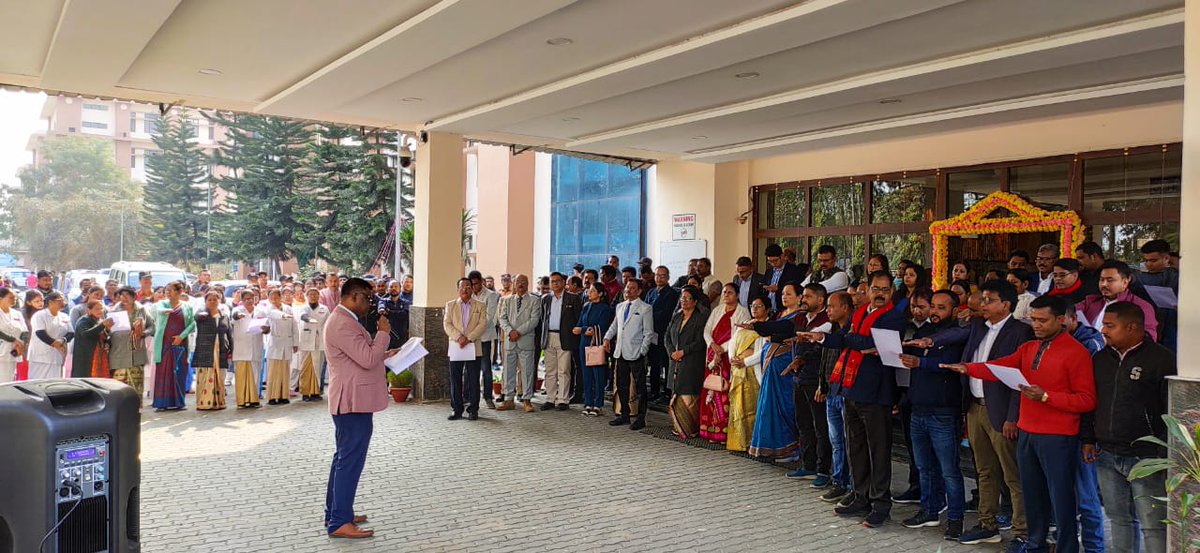 Today, the 11th Foundation Day of TMC&H was started with hoisting of college flag, followed by Oath taking of faculty members, students and staff.