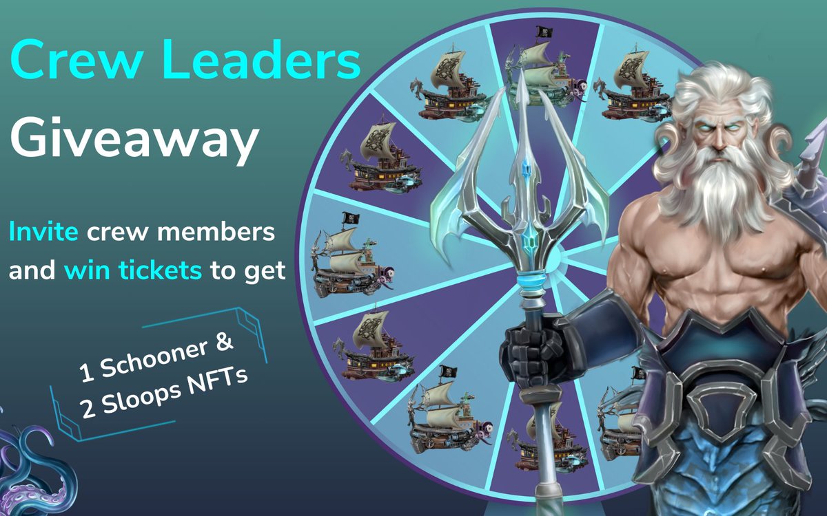 Another giveaway for our community ⚡️⚡️⚡️

Crew leaders who invite over 10 members in their crew will have a chance to win 1 Schooner and 2 Sloop NFTs ⚓️

More info on Discord: discord.gg/wSDh86QbbW