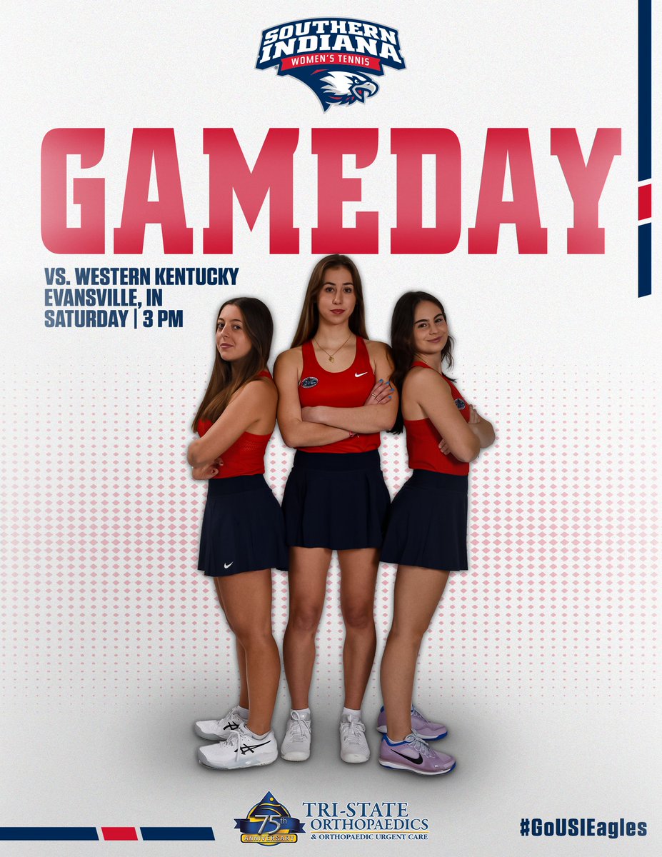 USIAthletics's tweet photo. 𝙁𝙄𝙍𝙎𝙏 𝙃𝙊𝙈𝙀 𝙈𝘼𝙏𝘾𝙃🎾🦅

@USITennis hosts the Hilltoppers for its first home match of the 2024 campaign.

🆚 @WKUSports 
📍 Evansville, IN
🔗 https://t.co/NYErxu0VtB

#GoUSIEagles #OVCit https://t.co/FuEWDUjI38