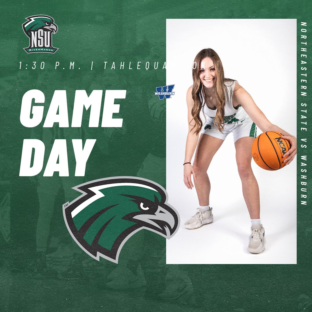 One more at 🏠

⌚ - 1:30 p.m.
🆚 - Washburn
📺 - themiaanetwork.com/nsugoriverhawks
📊 - GoRiverHawksGo.com/coverage

#TeamNSU // #RiseHigh // <a href="/RiverHawksWBK/">Northeastern State Women’s Basketball</a>