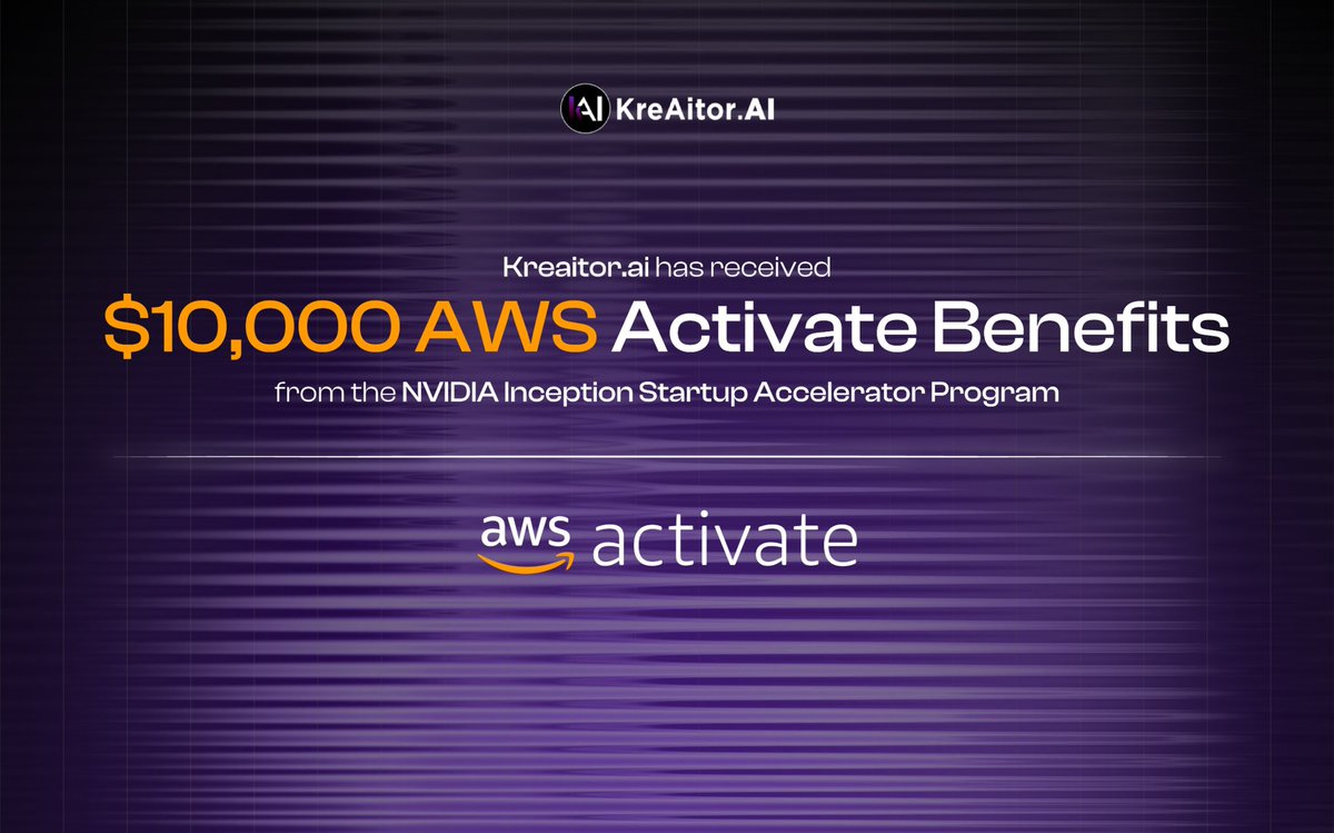 We are delighted to announce that KreaitorAI has received $10,000 AWS Activation Benefits from the @nvidia NVIDIA Inception Startup Accelerator Program. With AWS Activate Benefits we can now build, explore, and showcase KreaitorAI and can use the AWS Support plans. 

Apart from…