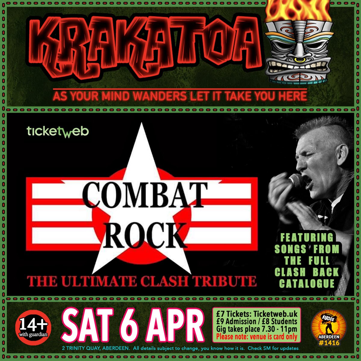 FudgeAberdeen's tweet photo. #April #Aberdeen #Krakatoa #COMBATROCK #CLASHTRIBUTE #NeonLounge #FudgeAberdeen #VolcanicTiki #SeenInTheDeen #Live #Music #Bands #Gig #IndependentVenue #WorkerOwned #CIC #HarbourLife #AsYourMindWanders https://t.co/qr3VlZNSS0