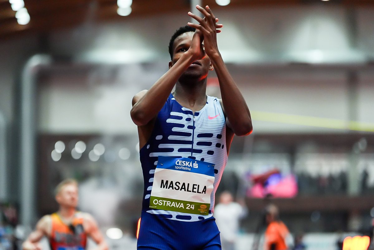 WorldAthletics's tweet photo. Indoor debut: completed it 😮‍💨

🇧🇼's Tshepiso Masalela dominates the men's 800m and clocks 1:46.41 in Ostrava 🤙

#WorldIndoorTour https://t.co/pFB9HwjrsZ