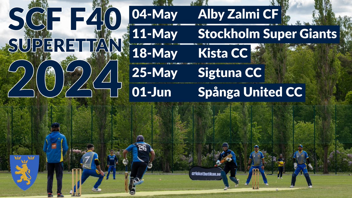 CricketStkhlm's tweet photo. The fixtures for the F40 Superettan Series have been released, with Stockholm CC playing 5 matches in the Stockholm regional league.

#stockolmcc #svenskcricket https://t.co/8iP67VyOxW