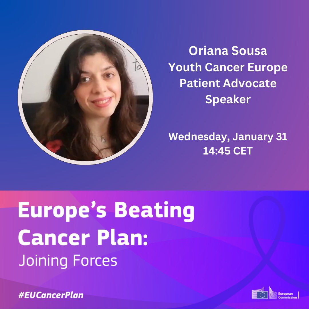 🇪🇺 YCE’s patient advocate Oriana Sousa will speak tomorrow at the Europe’s Beating Cancer Plan: Joining Forces, an event to mark #WorldCancerDay hosted by @SKyriakidesEU 🌐 👉🏻 Find more information about the event and the link to the live streaming here - europa.eu/!vYhKh9