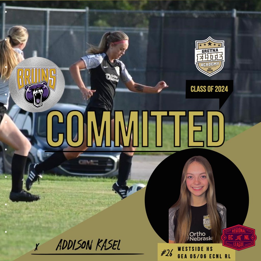 Now ➡️ Westside Warrior 🗡️

Next ➡️ Bears 🐻 

Omaha, NE 🔜 Bellevue, NE

Congratulations to Addison Kasel (2005/2006 ECNL RL) for verbally committing to Bellevue University 👍

We are proud of you Addison 👏

Leaders. Play. Here. 

#GEAECNLRL #ClassOf2024
#NextLevelBound