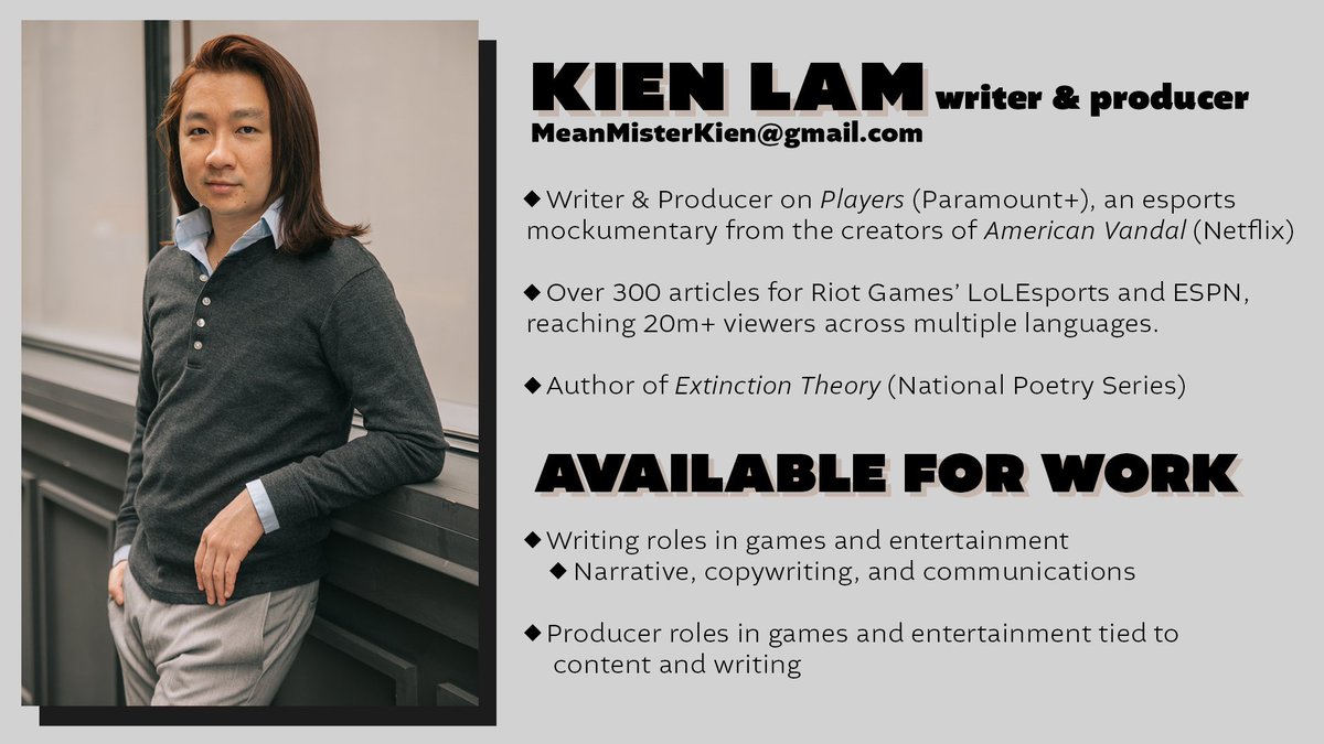 After taking the last year to work on my personal writing, I'm looking for employment again! It was a very solitary experience, and productive in many ways, but I miss working with people. Get at me if you have leads in writing and content producing roles! RTs appreciated!