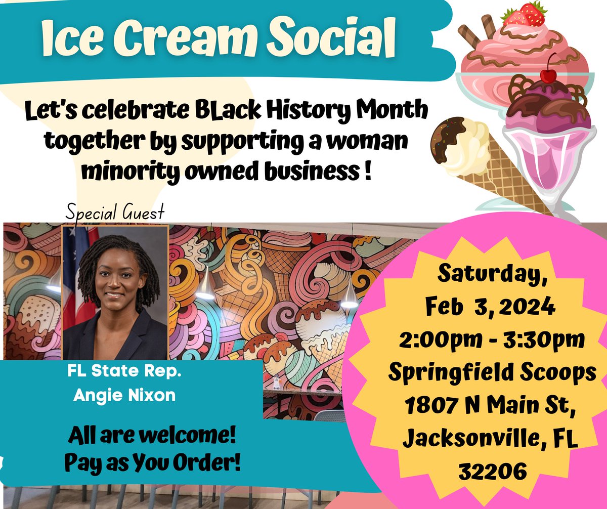 DuvalDwin's tweet photo. Please join us for our first social event of 2024. Help us celebrate Black History Month by supporting this wonderful woman-minority owned business in our community. Florida State Representative Angie Nixon will be our Special Guest!!!!

All are welcome; Pay as you order. https://t.co/7WTP1XnTLd