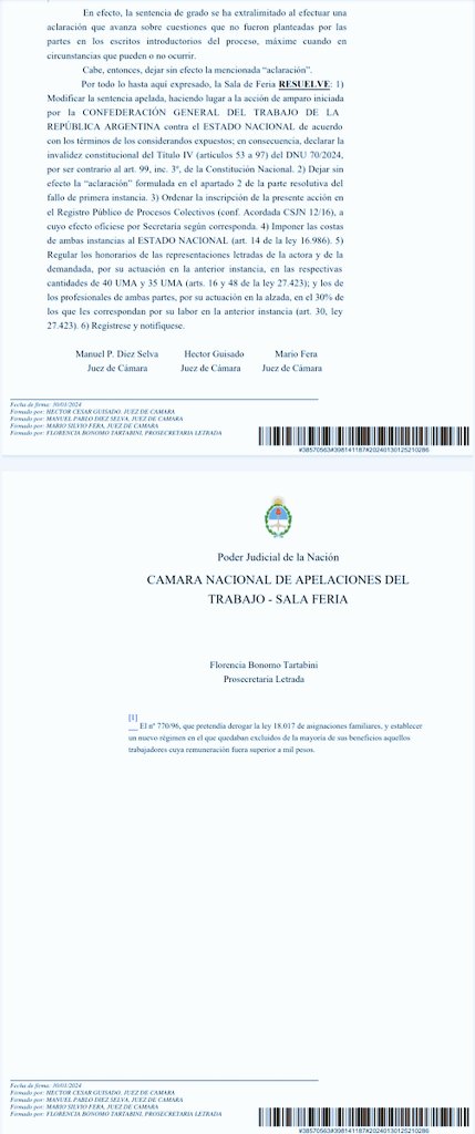 BiondiniCesar's tweet photo. Contundente judicial triunfo de la CGT. La Cámara del Trabajó sentenció la inconstitucionalidad de la reforma laboral incluída en el DNU 70/23.
¡La Patria no se vende! https://t.co/D70qwxU2oZ