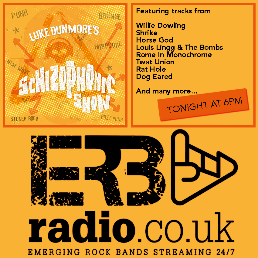 Are your ears hankering after something a little different? Luke Dunmore has you covered with another eclectic mix of tune on #TheSchizophonicShow tonight at 6pm with tracks from @Promethiumband | @WillieDowlingJ4 | @shrikeband | @HorseGodBand | @romeinmonochrome | @Eightsins...