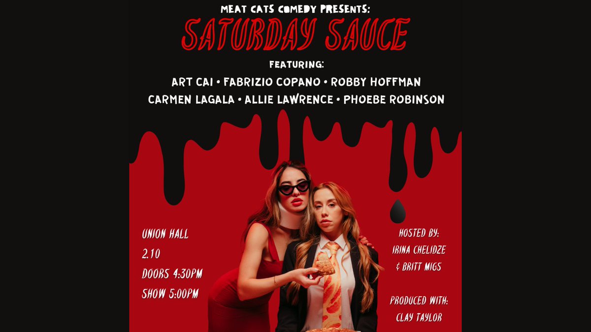 SAT 2/10: @meatcats Comedy Presents: Saturday Sauce with @Brittymigs and @raunchonpizza! Pull up a chair to the sloppiest, sauciest bi-monthly comedy show! Featuring @fartcai @fabriziocomedy @CarmenLagala @allielolrence @dopequeenpheebs, and more! 🎟️: tinyurl.com/4hrmwm2m